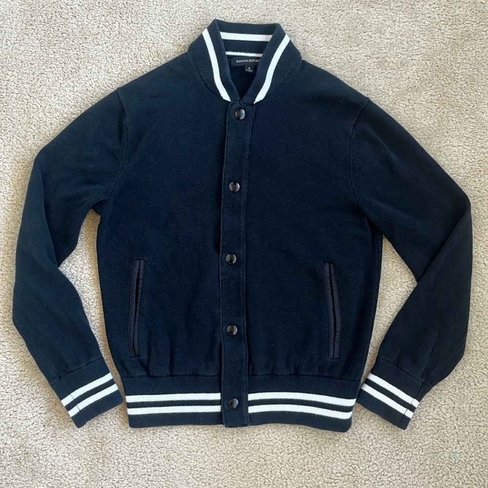 Banana Republic Varsity Bomber Snap Front Cardigan Sweater Black Women’s Small